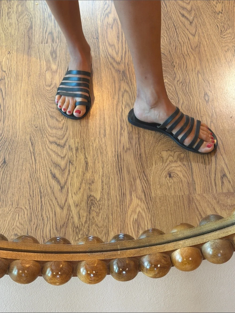 Ancient Greek sandals Women’s Strappy Slide Sandals - Black leather